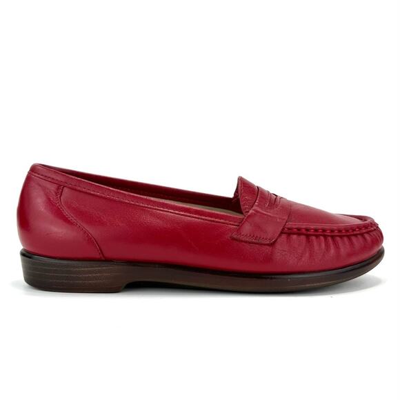 SAS Women Penny Loafer Size 8.5 Red Genuine Leather Tripad Comfort Casual Shoe - Picture 3 of 13